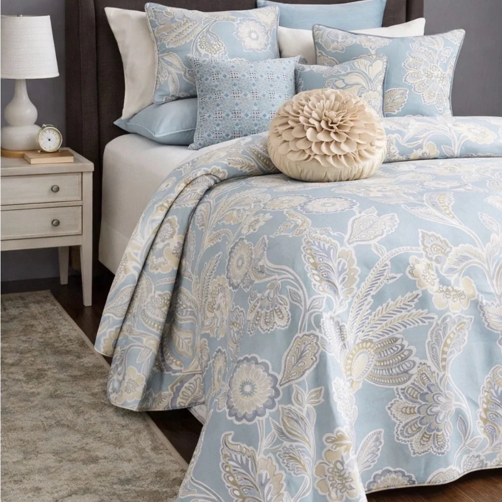 🛌$200 Sky Bedding Portia Paisley Twin Duvet Cover Set Twin Cotton Blue Floral